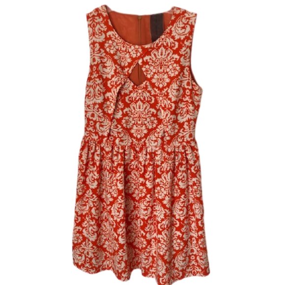 Moon Collection Cut Out Dress Brocade - Orange-Red/Cream - S - Picture 1 of 11